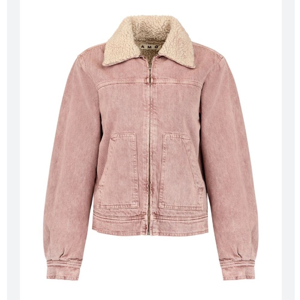 AMO Anthropologie Zoe Sherpa Lined Collar Zip Front Jacket in Tawny Pink Small - Picture 4 of 12